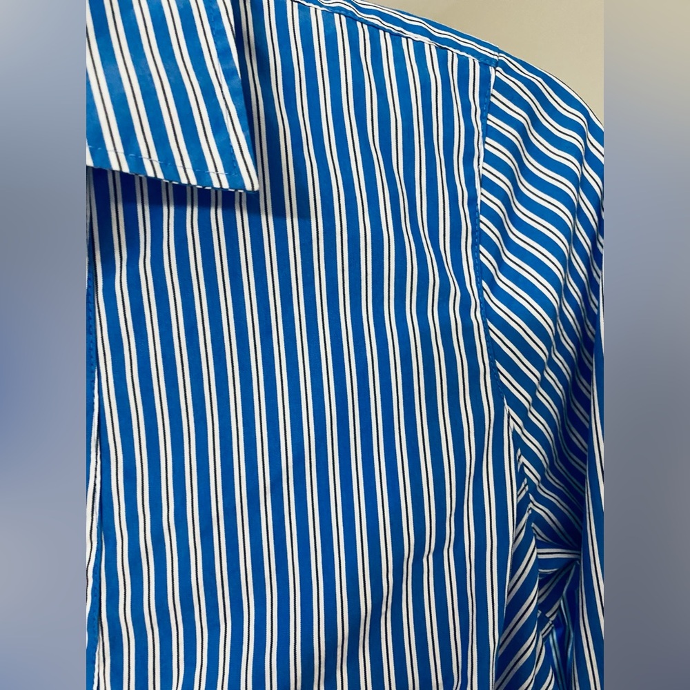 Talbots Blue Striped V-Neck Pullover Tunic. Size L Cotton,Collar & Bow cuffs New - Picture 10 of 16
